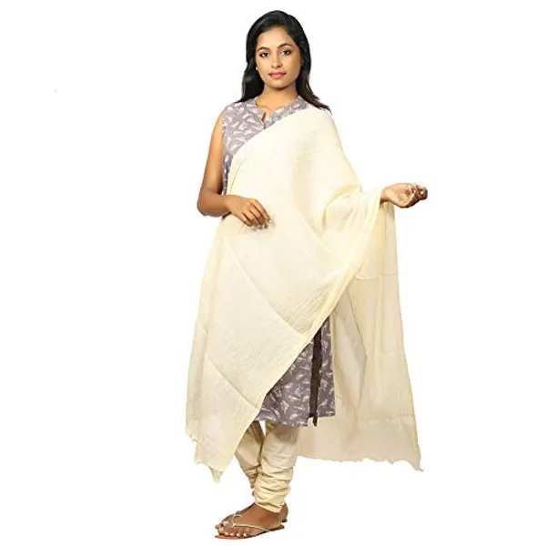 Cream_Women_Cotton_Churidar/Gathering_Pant_With_Dupatta_Set_-Solid_Ethnic_Sleek_Ankle_-Regular_Fit-Office_|_Outdoor_Wear