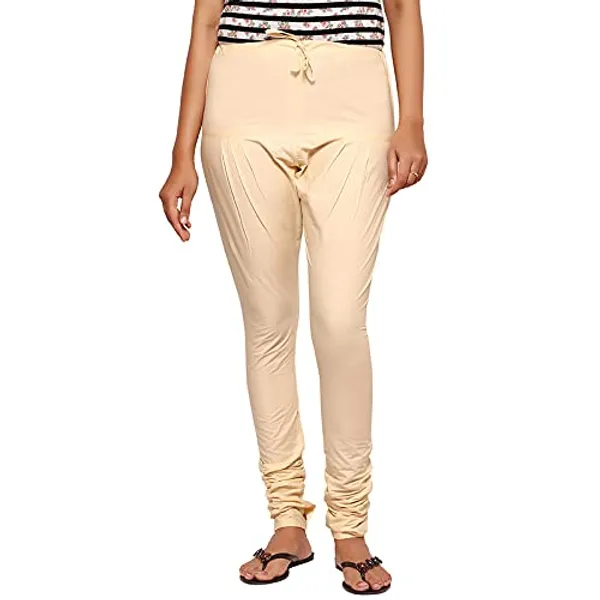 Cream_Women_Cotton_Churidar/Gathering_Pant_With_Dupatta_Set_-Solid_Ethnic_Sleek_Ankle_-Regular_Fit-Office_|_Outdoor_Wear