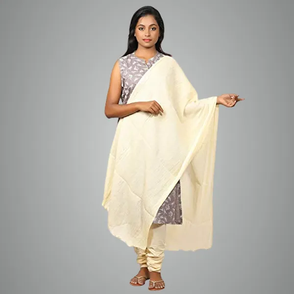Cream_Women_Cotton_Churidar/Gathering_Pant_With_Dupatta_Set_-Solid_Ethnic_Sleek_Ankle_-Regular_Fit-Office_|_Outdoor_Wear