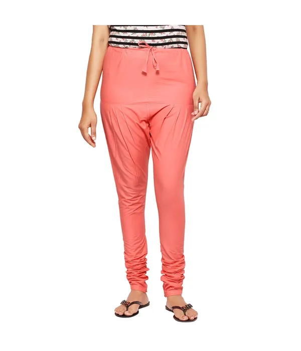 Shell_Pink_Women_Cotton_Churidar/Gathering_Pant_With_Dupatta_Set_-Solid_Ethnic_Sleek_Ankle_-Regular_Fit-Office_|_Outdoor_Wear