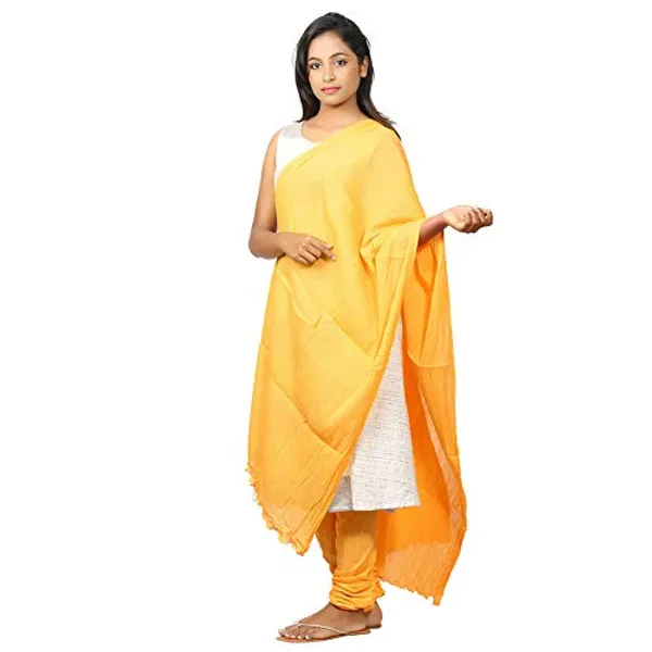 Summer_Yellow_Women_Cotton_Churidar/Gathering_Pant_With_Dupatta_Set_-Solid_Ethnic_Sleek_Ankle_-Regular_Fit-Office_|_Outdoor_Wear