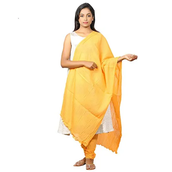 Summer_Yellow_Women_Cotton_Churidar/Gathering_Pant_With_Dupatta_Set_-Solid_Ethnic_Sleek_Ankle_-Regular_Fit-Office_|_Outdoor_Wear