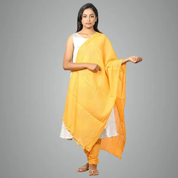 Summer_Yellow_Women_Cotton_Churidar/Gathering_Pant_With_Dupatta_Set_-Solid_Ethnic_Sleek_Ankle_-Regular_Fit-Office_|_Outdoor_Wear