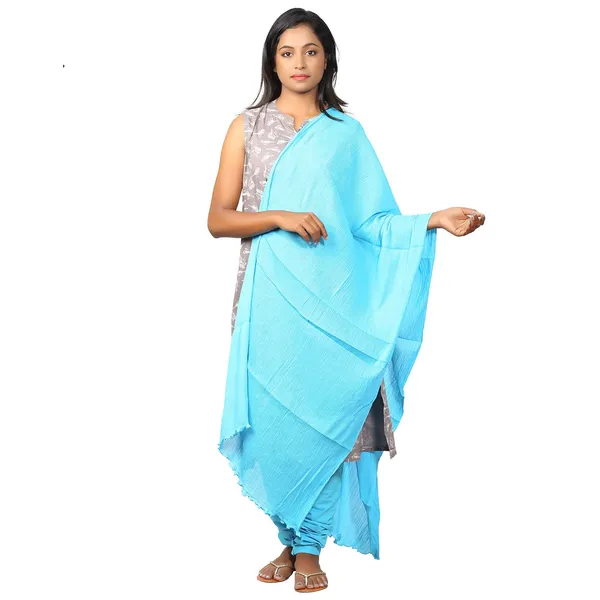 Turq_Blue_Women_Cotton_Churidar/Gathering_Pant_With_Dupatta_Set_-Solid_Ethnic_Sleek_Ankle_-Regular_Fit-Office_|_Outdoor_Wear
