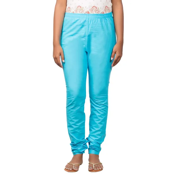 Turq_Blue_Women_Cotton_Churidar/Gathering_Pant_With_Dupatta_Set_-Solid_Ethnic_Sleek_Ankle_-Regular_Fit-Office_|_Outdoor_Wear