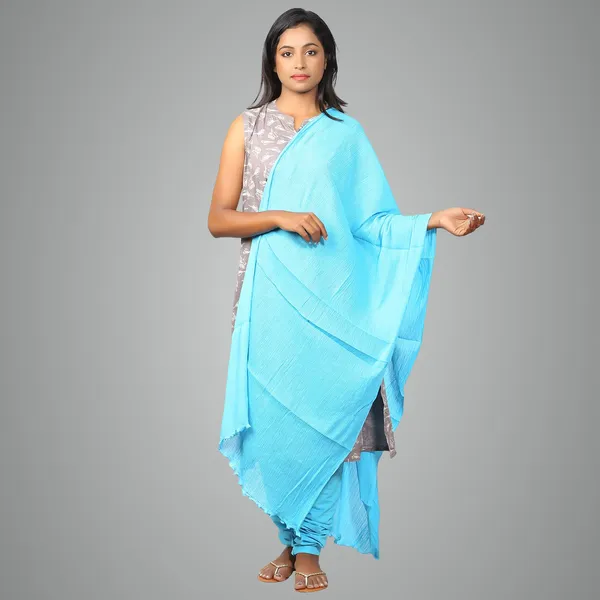 Turq_Blue_Women_Cotton_Churidar/Gathering_Pant_With_Dupatta_Set_-Solid_Ethnic_Sleek_Ankle_-Regular_Fit-Office_|_Outdoor_Wear