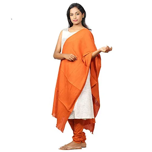 Burnt_Orange_Women_Cotton_Churidar/Gathering_Pant_With_Dupatta_Set_-Solid_Ethnic_Sleek_Ankle_-Regular_Fit-Office_|_Outdoor_Wear