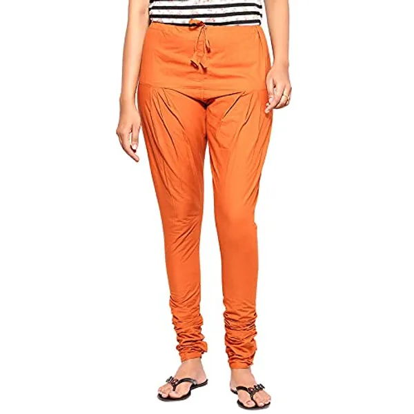 Burnt_Orange_Women_Cotton_Churidar/Gathering_Pant_With_Dupatta_Set_-Solid_Ethnic_Sleek_Ankle_-Regular_Fit-Office_|_Outdoor_Wear