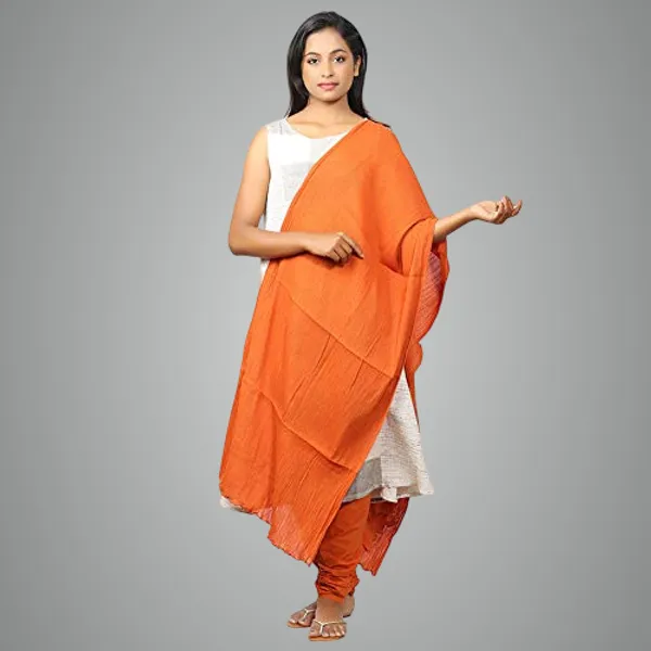 Burnt_Orange_Women_Cotton_Churidar/Gathering_Pant_With_Dupatta_Set_-Solid_Ethnic_Sleek_Ankle_-Regular_Fit-Office_|_Outdoor_Wear