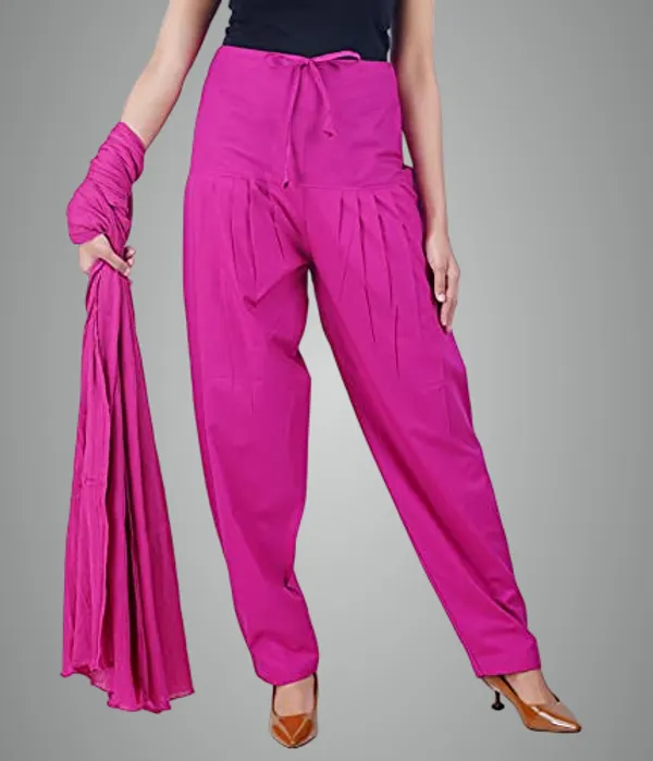 Fushia_Pink_Salwar_Pant_Dupatta_Colour_Combo_-_Ethnic_Style_-_Comfort_Fit_With_Drawstring_For_Office_And_All_Day_Wear