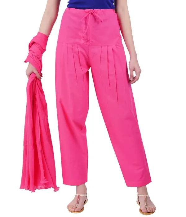 Hot_Pink_Women'S_Cotton_Salwar_Bottom_Pant_With_Matching_Shawl