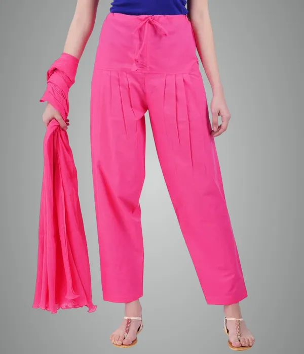 Hot_Pink_Women'S_Cotton_Salwar_Bottom_Pant_With_Matching_Shawl