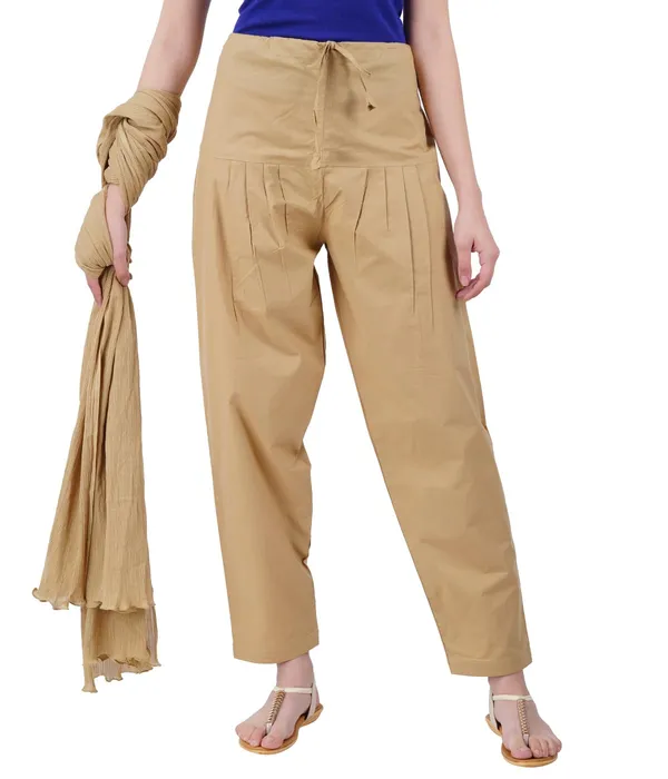 Sand_Khaki_Salwar_Pant_Dupatta_Colour_Combo_-_Ethnic_Style_-_Comfort_Fit_With_Drawstring_For_Office_And_All_Day_Wear