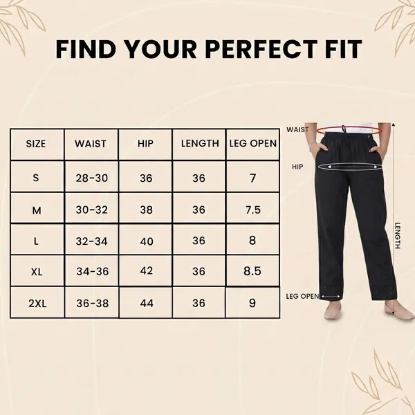 Happy_Bunny_Women's_100%_Cotton_Ethinic_Parallel_Pants_-_Embroidered_Lace_Hem_Ankle_Length_Trousers,_Comfortable_Elastic_Drawstring_Waist_with_Pockets,_Stylish_Casual_&_Formal_Wear