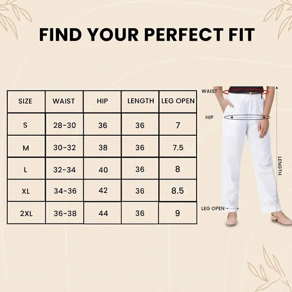Happy_Bunny_Women's_100%_Cotton_Ethinic_Parallel_Pants_-_Embroidered_Lace_Hem_Ankle_Length_Trousers,_Comfortable_Elastic_Drawstring_Waist_with_Pockets,_Stylish_Casual_&_Formal_Wear