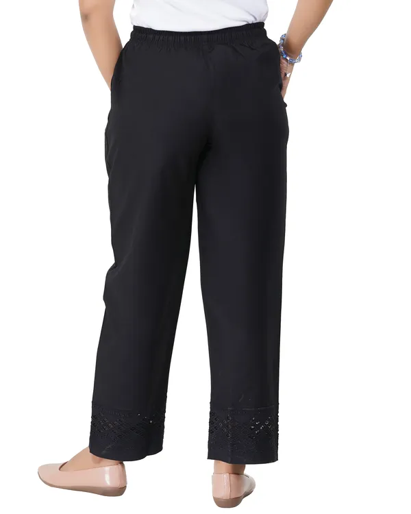 Happy_Bunny_Women's_100%_Cotton_Ethinic_Parallel_Pants_-_Embroidered_Lace_Hem_Ankle_Length_Trousers,_Comfortable_Elastic_Drawstring_Waist_with_Pockets,_Stylish_Casual_&_Formal_Wear