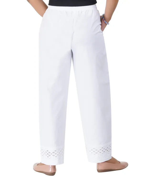 Happy_Bunny_Women's_100%_Cotton_Ethinic_Parallel_Pants_-_Embroidered_Lace_Hem_Ankle_Length_Trousers,_Comfortable_Elastic_Drawstring_Waist_with_Pockets,_Stylish_Casual_&_Formal_Wear