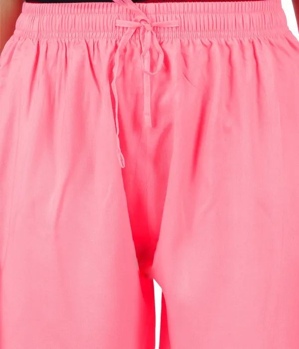 Shell_Pink_Flowy_Rayon_Kurti_Pant_For_Women