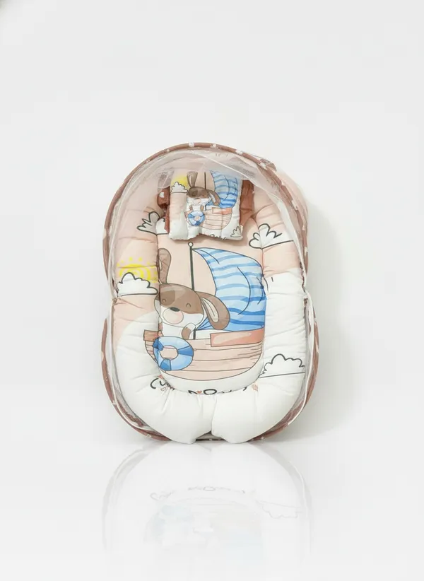 Cream_Mosquito_Net_Tent_Mattress_Set_With_Neck_Pillow_Pirate_Print