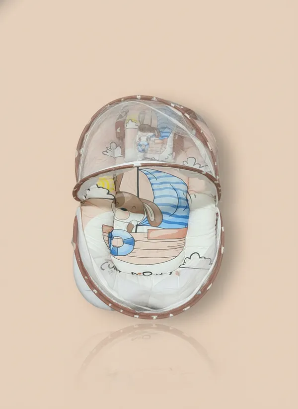 Cream_Mosquito_Net_Tent_Mattress_Set_With_Neck_Pillow_Pirate_Print
