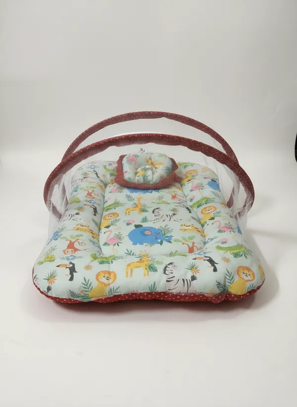 Multicolor_Mosquito_Net_Tent_Mattress_Set_With_Neck_Pillow_Jungle_Print