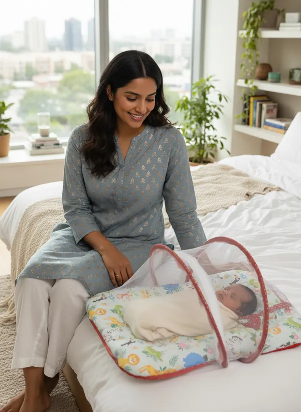 Multicolor_Mosquito_Net_Tent_Mattress_Set_With_Neck_Pillow_Jungle_Print