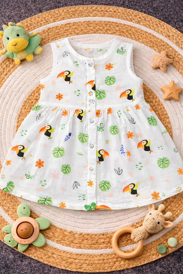 Premium_Breathable_Muslin_Cotton_Sleeveless_Baby_Frock_Tropical_Toucan_Print_Muslin_Cotton_Baby_Dress_(6_Months_???_1_Year)__|_Soft_Summer_Wear_for_Newborn_&_Infant_Baby.