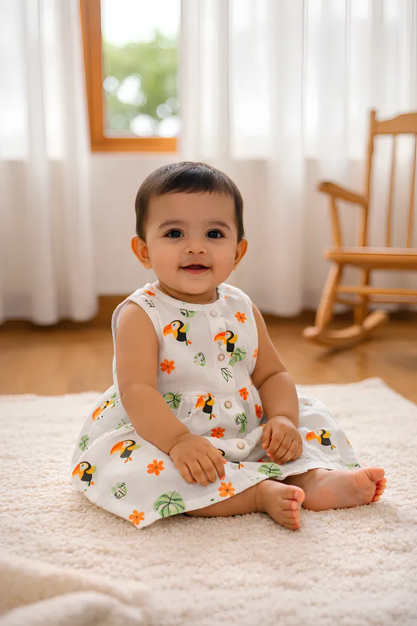 Premium_Breathable_Muslin_Cotton_Sleeveless_Baby_Frock_Tropical_Toucan_Print_Muslin_Cotton_Baby_Dress_(6_Months_???_1_Year)__|_Soft_Summer_Wear_for_Newborn_&_Infant_Baby.