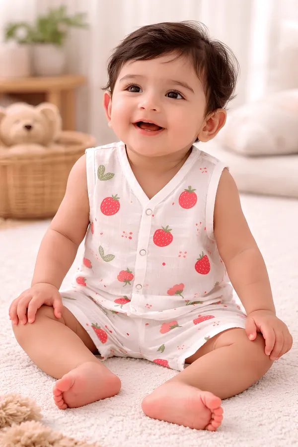 Premium_Muslin_Cotton_Baby_Jabla_&_Shorts_Set_???_Strawberry_Print_Ultra_Soft_Breathable_Sleeveless_Front_Button_Summer_Outfit_???_Lightweight_Skin_Friendly_Newborn_&_Infant_Wear_(0-12_Months)