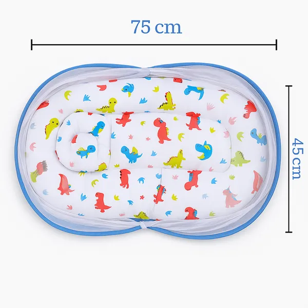 Blue_Blue_Dino_Print_Nest_Bed_With_Mosquito_Net_For_Baby