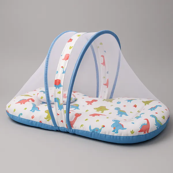 Blue_Blue_Dino_Print_Nest_Bed_With_Mosquito_Net_For_Baby