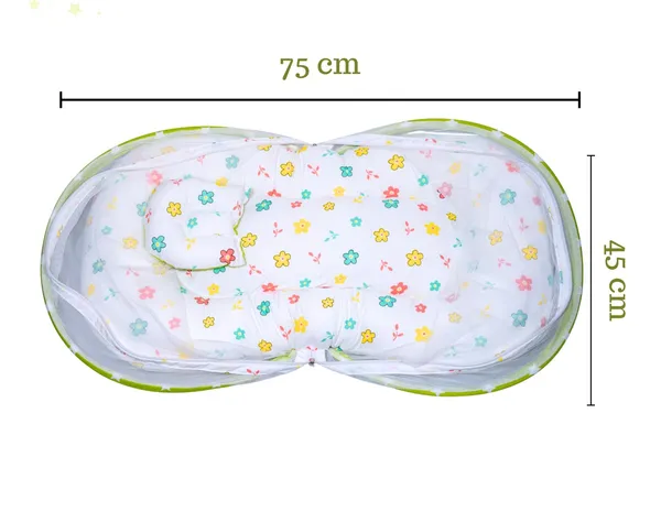 Green_Floral_Pure_Cotton_&_Gentle_Comfort_Nest_Bed_With_Mosquito_Net_For_Baby