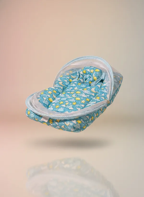 Blue_Mosquito_Net_Tent_Mattress_Set_With_Neck_Pillow_Sky_Print