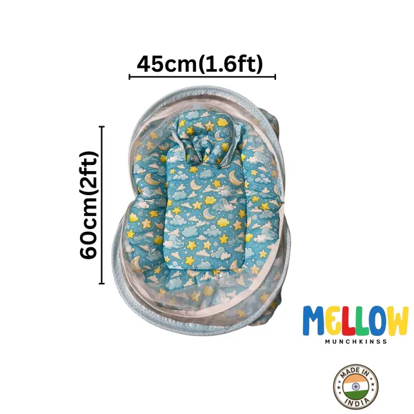Blue_Mosquito_Net_Tent_Mattress_Set_With_Neck_Pillow_Sky_Print