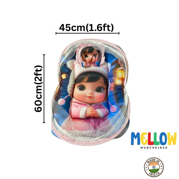 Pink_Mosquito_Net_Tent_Mattress_Set_With_Neck_Pillow_Girl_Print