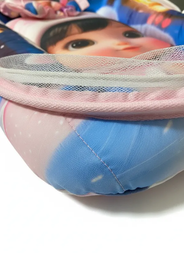 Pink_Mosquito_Net_Tent_Mattress_Set_With_Neck_Pillow_Girl_Print