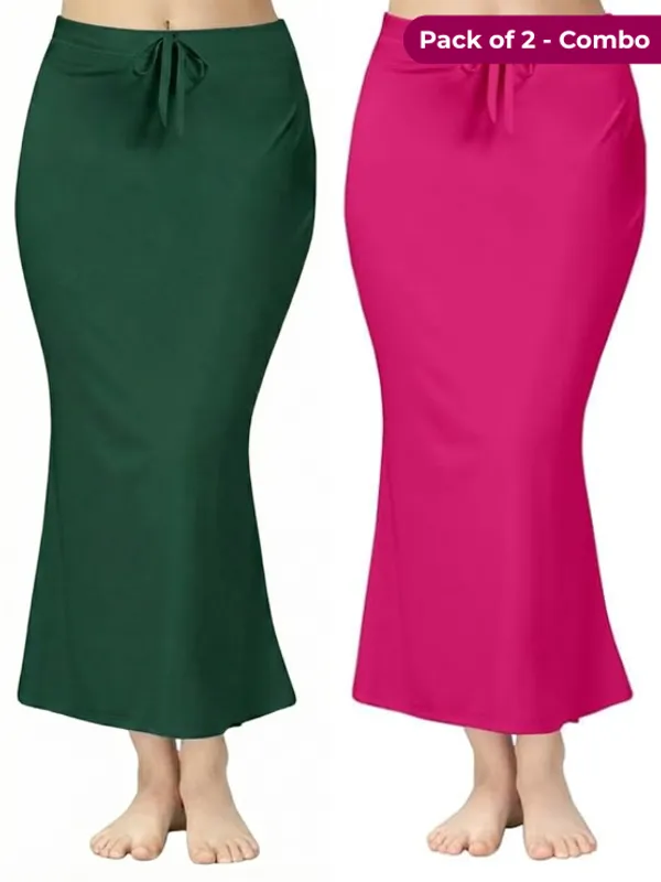 Pack_of_2_Dark_Green_&_Pink_Comfort_Lycra_4_Way_Fabric_Saree_Shapewear_For_Women