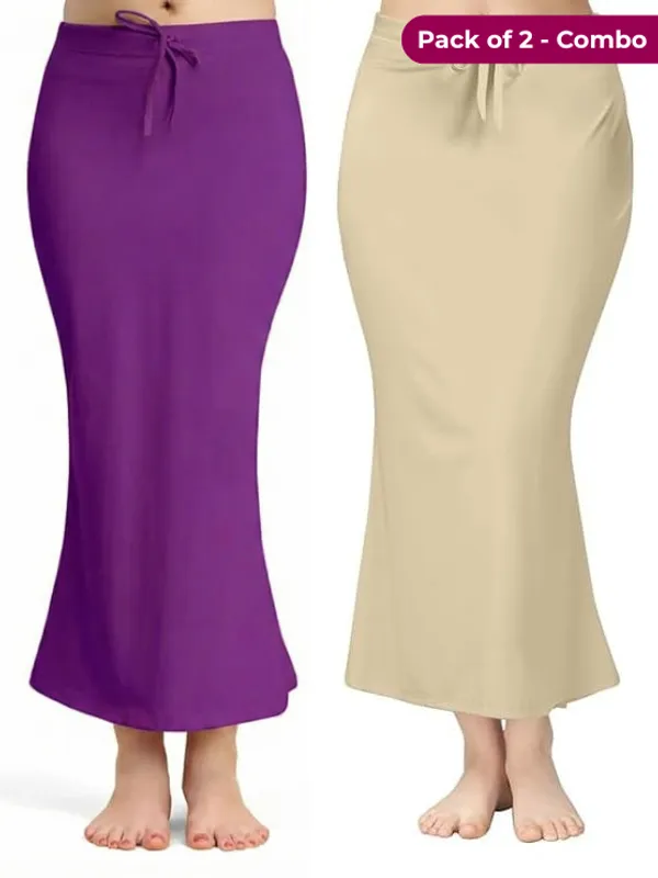 Pack_of_2_-_Purple_&_Beige_Comfort_Lycra_4_Way_Fabric_Saree_Shapewear_For_Women
