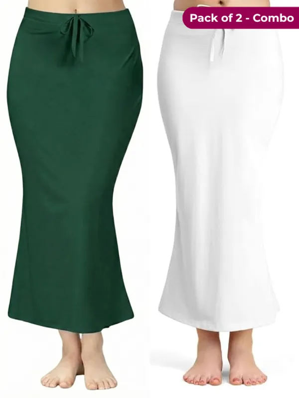 Pack_of_2_Dark_Green_&_White_Comfort_Lycra_4_Way_Fabric_Saree_Shapewear_For_Women