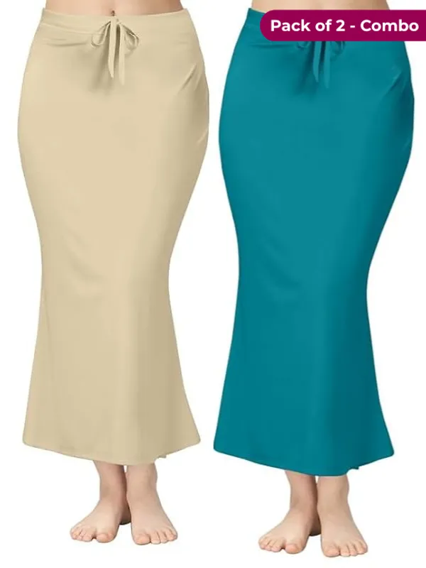 Pack_of_2_Beige_&_Peacock_Green__Comfort_Lycra_4_Way_Fabric_Saree_Shapewear_For_Women