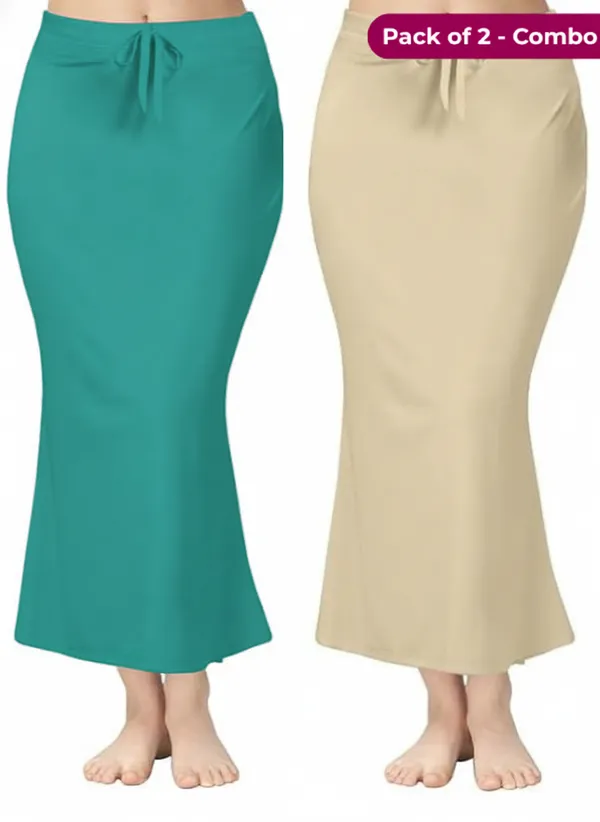Pack_of_2_Dark_Aqua_&_Beige_Comfort_Lycra_4_Way_Fabric_Saree_Shapewear_For_Women