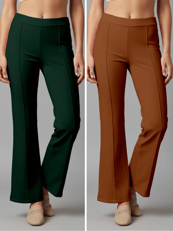 Flared_Pants_-_Brown_&_Dark_Green_-_Pack_of_2