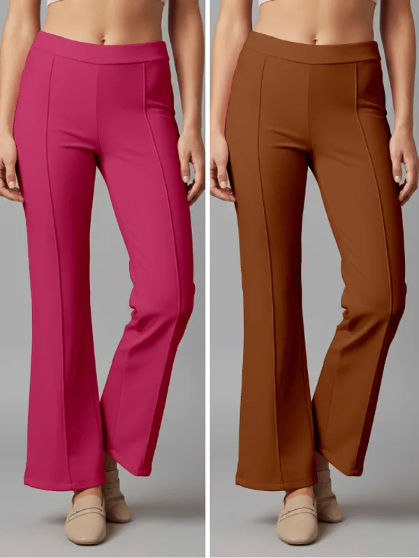 Flared_Pants_-_Brown_&_Pink_-_Pack_of_2