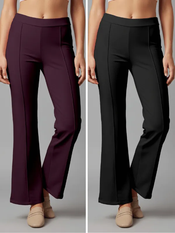 Flared_Pants_-_Black_&_Wine_-_Pack_of_2