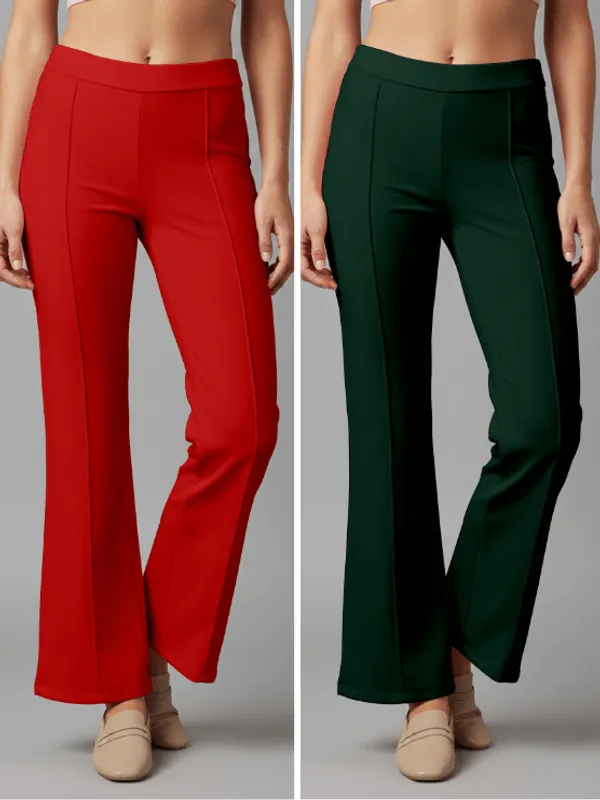 Flared_Pants_-_Red_&_Dark_Green_-_Pack_of_2