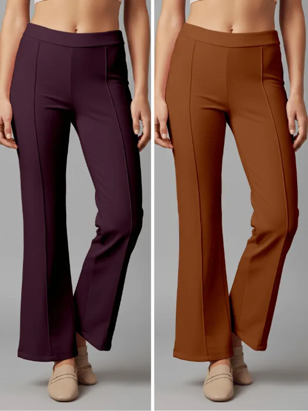 Flared_Pants_-_Wine_&_Brown_-_Pack_of_2