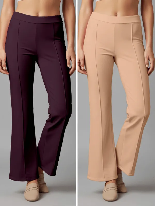 Flared_Pants_-_Wine_&_Cream_-_Pack_of_2
