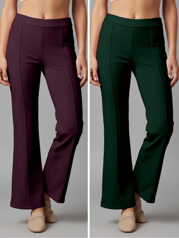 Flared_Pants_-_Wine_&_DarkGreen_-_Pack_of_2