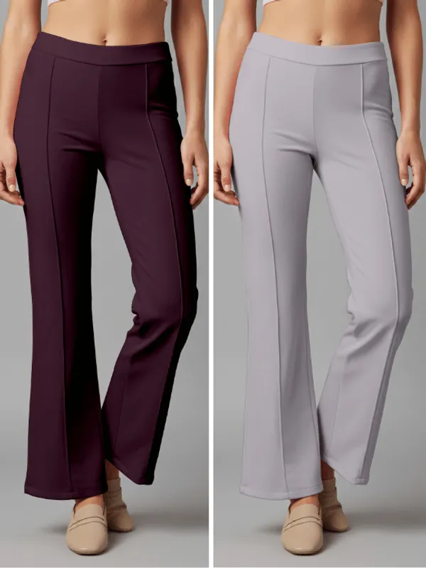 Flared_Pants_-_Wine_&_Grey_-_Pack_of_2