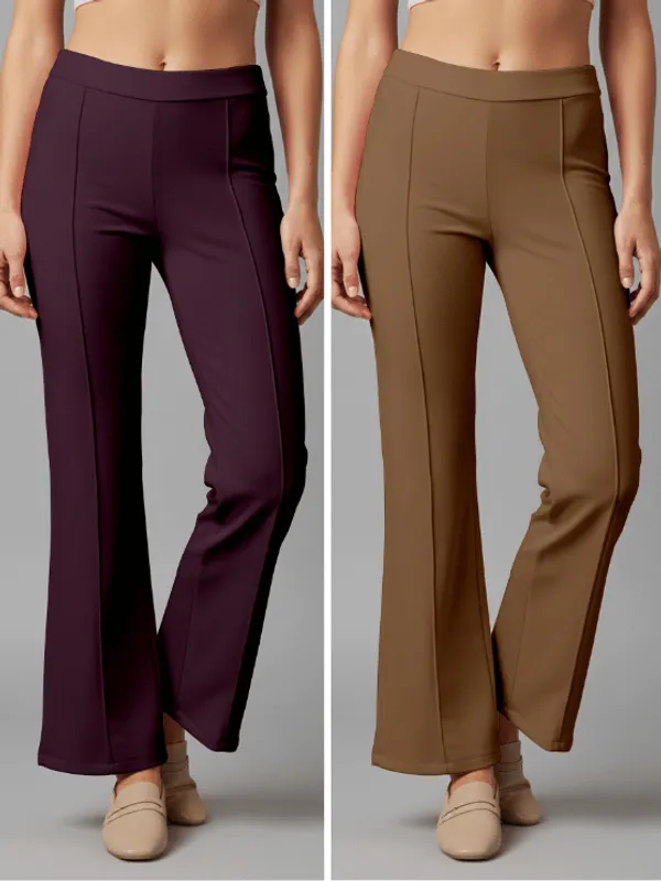 Flared_Pants_-_Wine_&_Khakhi_-_Pack_of_2